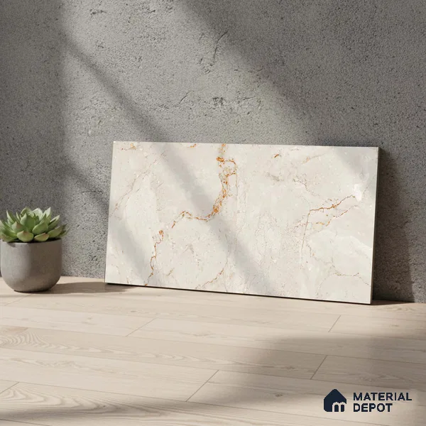 Beige Marble Wall Tile TL 07024 2 ft x 1 ft Ceramic Carving Satin Finish - 9 mm | Suitable for Living Room, Bedroom, Bathroom
