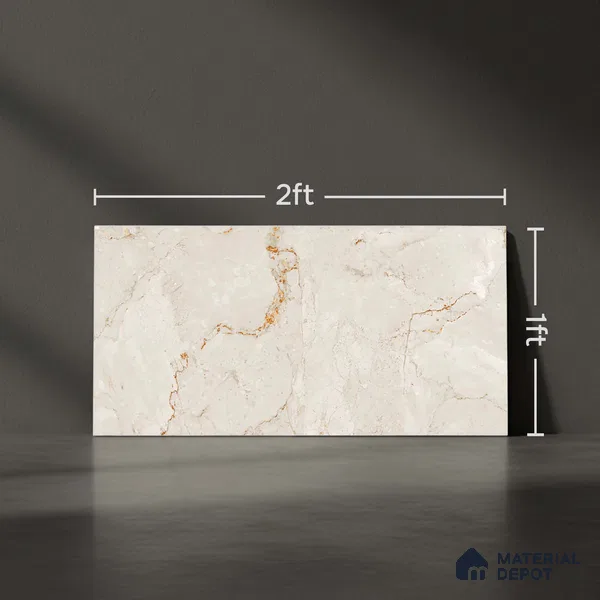 Beige Marble Wall Tile TL 07024 2 ft x 1 ft Ceramic Carving Satin Finish - 9 mm | Suitable for Living Room, Bedroom, Bathroom