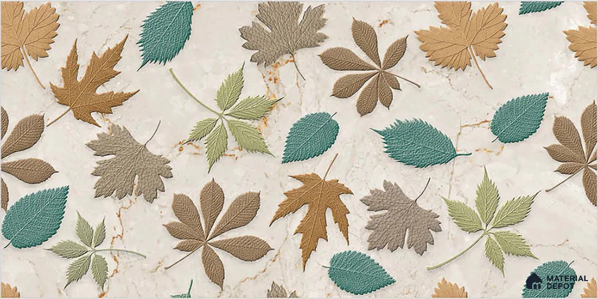 Tropical Wall Tile TL 07025 Carving Satin Finish 2 ft x 1 ft Ceramic Tile - 9 mm | Suitable for Living Room, Bedroom, Bathroom | Please Expect a Slight Variation of Pattern