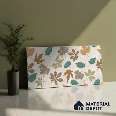 Tropical Wall Tile TL 07025 Carving Satin Finish 2 ft x 1 ft Ceramic Tile - 9 mm | Suitable for Living Room, Bedroom, Bathroom | Please Expect a Slight Variation of Pattern