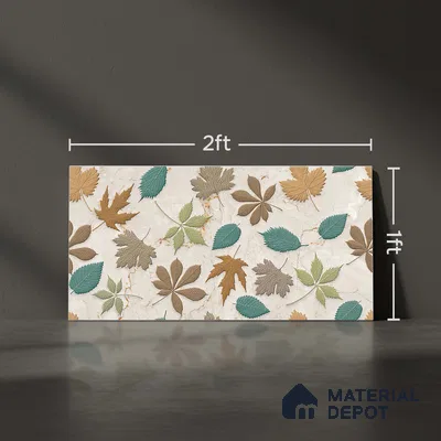 Tropical Wall Tile TL 07025 Carving Satin Finish 2 ft x 1 ft Ceramic Tile - 9 mm | Suitable for Living Room, Bedroom, Bathroom | Please Expect a Slight Variation of Pattern