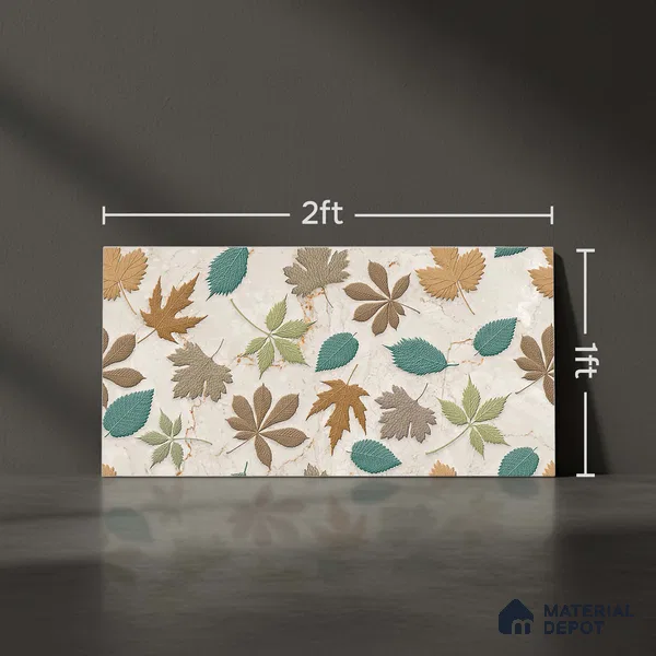 Tropical Wall Tile TL 07025 Carving Satin Finish 2 ft x 1 ft Ceramic Tile - 9 mm | Suitable for Living Room, Bedroom, Bathroom | Please Expect a Slight Variation of Pattern