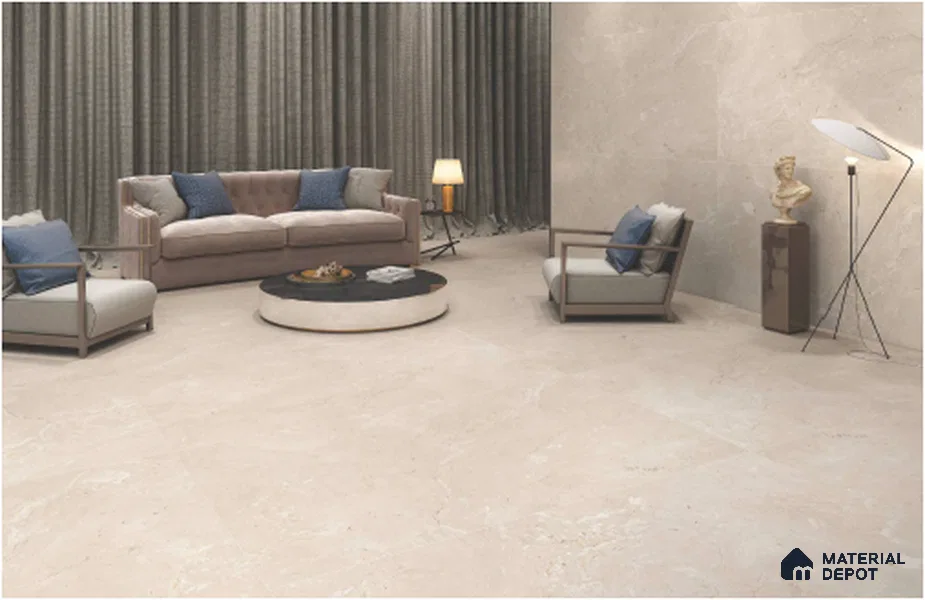 Beige Marble Wall & Floor Tile TL 07027 Gravier Montana Creamstone 5.2 ft x 2.6 ft Vitrified Carving Matte Finish - 9 mm | Suitable for Living Room, Bedroom, Bathroom