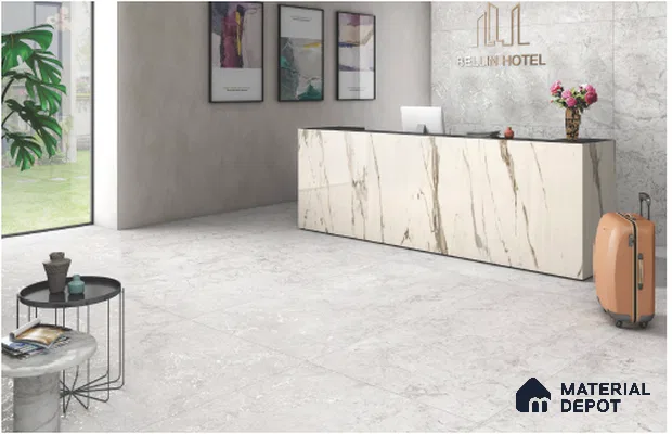 Grey Marble Wall & Floor Tile TL 07028 Gravier Fresco Mist 5.2 ft x 2.6 ft Vitrified Carving Matte Finish - 9 mm | Suitable for Living Room, Bedroom, Bathroom