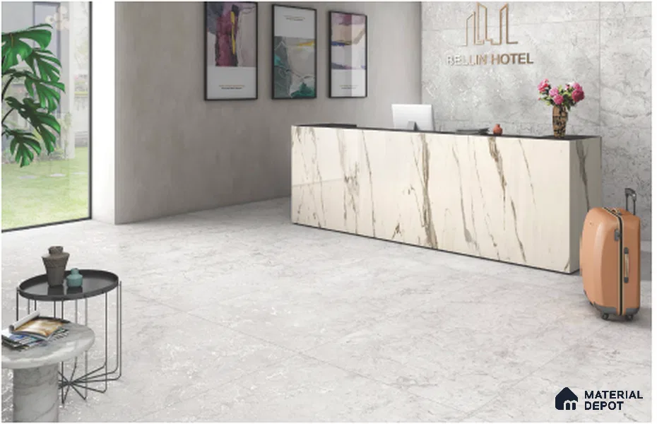Grey Marble Wall & Floor Tile TL 07028 Gravier Fresco Mist 5.2 ft x 2.6 ft Vitrified Carving Matte Finish - 9 mm | Suitable for Living Room, Bedroom, Bathroom