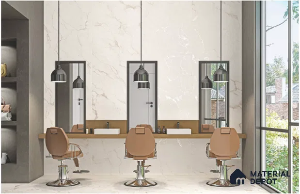 Beige Marble Wall & Floor Tile TL 07030 B Gravier Serene Crema 5.2 ft x 2.6 ft Vitrified Glossy Finish - 9 mm | Suitable for Living Room, Bedroom, Bathroom