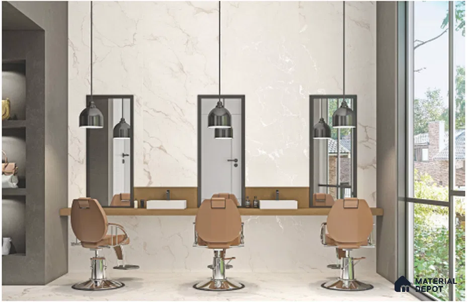 Beige Marble Wall & Floor Tile TL 07030 B Gravier Serene Crema 5.2 ft x 2.6 ft Vitrified Glossy Finish - 9 mm | Suitable for Living Room, Bedroom, Bathroom