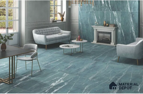 Blue Marble Wall & Floor Tile TL 07031 Gravier Aqua Mirage 5.2 ft x 2.6 ft Vitrified Carving Matte Finish - 9 mm | Suitable for Living Room, Bedroom, Bathroom