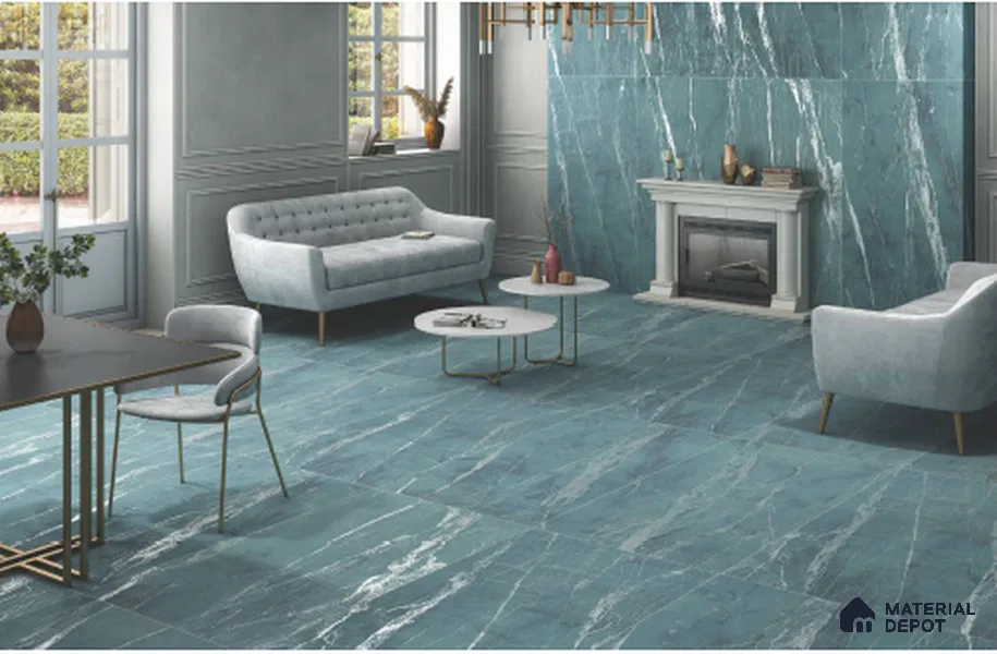 Blue Marble Wall & Floor Tile TL 07031 Gravier Aqua Mirage 5.2 ft x 2.6 ft Vitrified Carving Matte Finish - 9 mm | Suitable for Living Room, Bedroom, Bathroom
