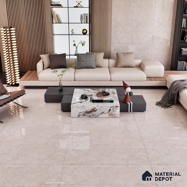Marble Crema Marfil Wall & Floor Tile TL 07033 Sand Beige 4 ft x 2 ft Glossy Finish Vitrified Tile - 9 mm | 6 Random Designs | Suitable For Living Room, Bedroom, Dining
