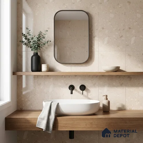 Beige Terrazzo Wall & Floor Tile TL 07034 2 ft x 4 ft Vitrified Glossy Finish - 9 mm | 8 Random Design | Suitable for Living Room, Bedroom, Bathroom