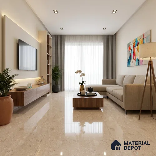 Beige Terrazzo Wall & Floor Tile TL 07034 2 ft x 4 ft Vitrified Glossy Finish - 9 mm | 8 Random Design | Suitable for Living Room, Bedroom, Bathroom