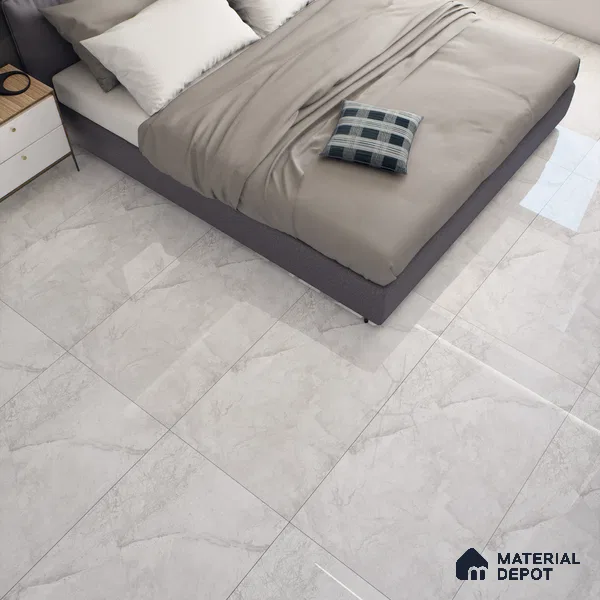 Marble Carrara Wall & Floor Tile TL 07035 Light Grey 4 ft x 2 ft Glossy Finish Vitrified Tile - 9 mm | 4 Random Designs | Suitable For Living Room, Bedroom, Dining