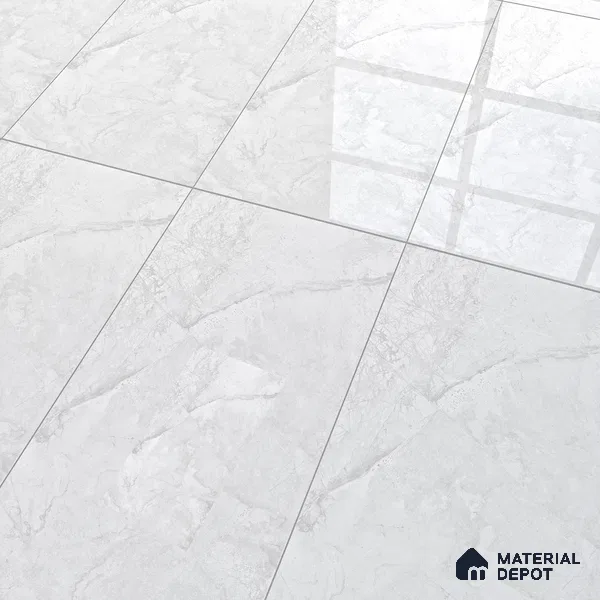 Marble Carrara Wall & Floor Tile TL 07035 Light Grey 4 ft x 2 ft Glossy Finish Vitrified Tile - 9 mm | 4 Random Designs | Suitable For Living Room, Bedroom, Dining