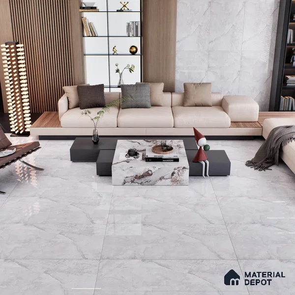 Marble Carrara Wall & Floor Tile TL 07035 Light Grey 4 ft x 2 ft Glossy Finish Vitrified Tile - 9 mm | 4 Random Designs | Suitable For Living Room, Bedroom, Dining