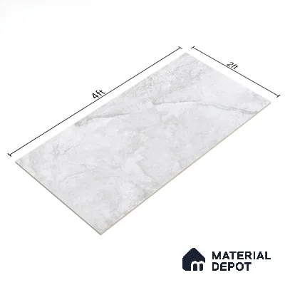 Marble Carrara Wall & Floor Tile TL 07035 Light Grey 4 ft x 2 ft Glossy Finish Vitrified Tile - 9 mm | 4 Random Designs | Suitable For Living Room, Bedroom, Dining