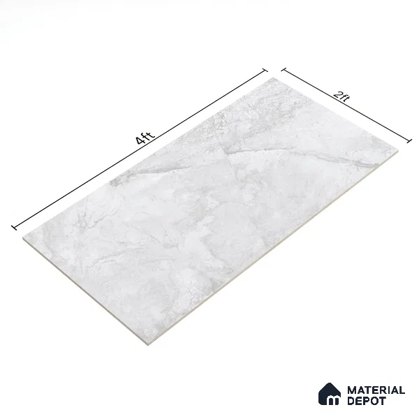 Marble Carrara Wall & Floor Tile TL 07035 Light Grey 4 ft x 2 ft Glossy Finish Vitrified Tile - 9 mm | 4 Random Designs | Suitable For Living Room, Bedroom, Dining