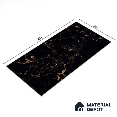 Marble Portoro Wall & Floor Tile TL 07036 Jet Black 4 ft x 2 ft High Gloss Finish Vitrified Tile - 9 mm | 4 Random Designs | Suitable For Living Room, Bedroom, Dining