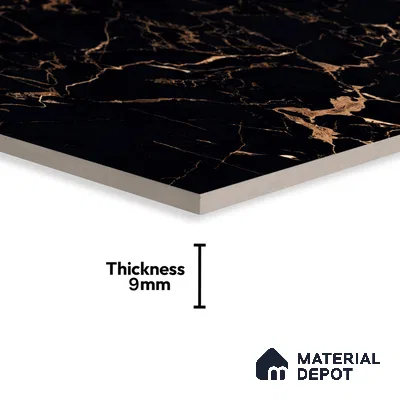 Marble Portoro Wall & Floor Tile TL 07036 Jet Black 4 ft x 2 ft High Gloss Finish Vitrified Tile - 9 mm | 4 Random Designs | Suitable For Living Room, Bedroom, Dining