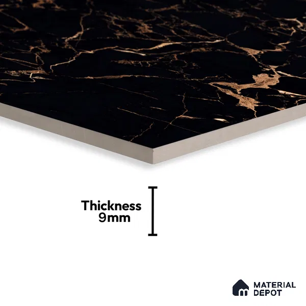 Marble Portoro Wall & Floor Tile TL 07036 Jet Black 4 ft x 2 ft High Gloss Finish Vitrified Tile - 9 mm | 4 Random Designs | Suitable For Living Room, Bedroom, Dining