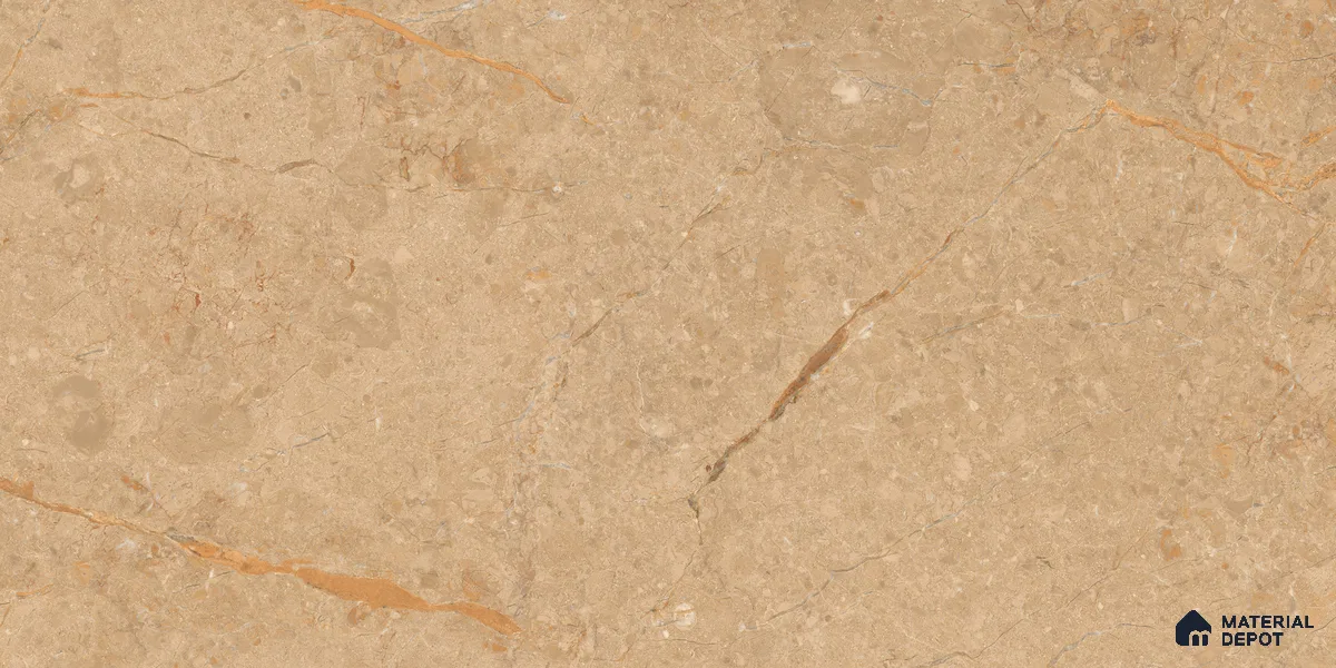 Marble Botticino Wall & Floor Tile TL 07040 Camel Beige 4 ft x 2 ft Glossy Finish Vitrified Tile - 9 mm | 6 Random Designs | Suitable For Living Room, Bedroom, Dining