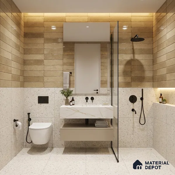 Beige Stone Wall Tile TL 07046 2 ft x 1 ft Ceramic Glossy Finish - 9 mm | Suitable for Living Room, Bedroom, Bathroom