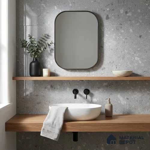 Grey Terrazzo Wall & Floor Tile TL 07050 4 ft x 2 ft Vitrified Glossy Finish - 9 mm | 8 Random Design | Suitable for Living Room, Bedroom, Bathroom