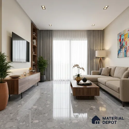 Grey Terrazzo Wall & Floor Tile TL 07050 4 ft x 2 ft Vitrified Glossy Finish - 9 mm | 8 Random Design | Suitable for Living Room, Bedroom, Bathroom