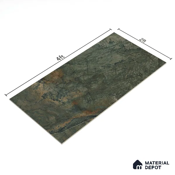 Marble Rainforest Green Wall & Floor Tile TL 07054 Stone Green 4 ft x 2 ft High Gloss Finish Vitrified Tile - 9 mm | 6 Random Designs | Suitable For Living Room, Bedroom, Dining