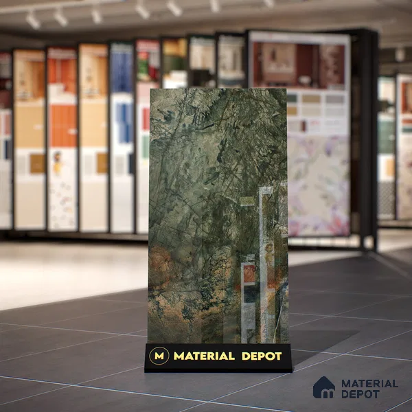 Marble Rainforest Green Wall & Floor Tile TL 07054 Stone Green 4 ft x 2 ft High Gloss Finish Vitrified Tile - 9 mm | 6 Random Designs | Suitable For Living Room, Bedroom, Dining