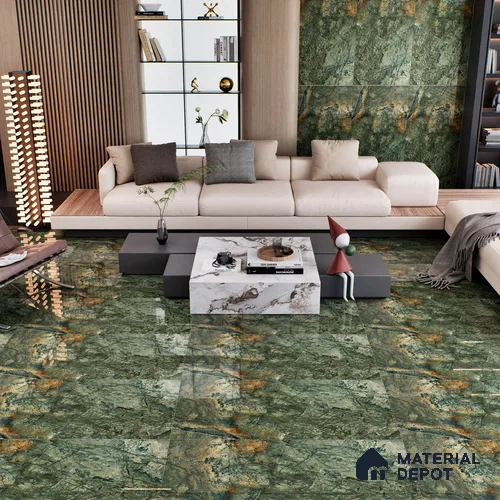 Marble Rainforest Green Wall & Floor Tile TL 07054 Stone Green 4 ft x 2 ft High Gloss Finish Vitrified Tile - 9 mm | 6 Random Designs | Suitable For Living Room, Bedroom, Dining