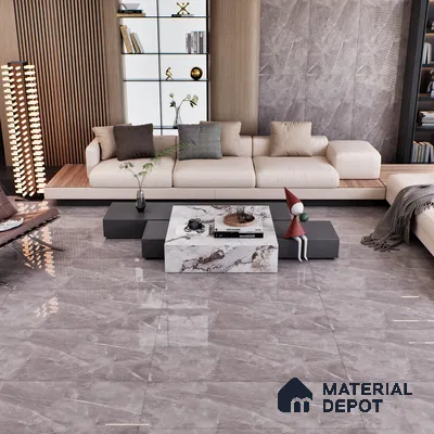 Marble Tundra Grey Wall & Floor Tile TL 07057 Stone Grey 4 ft x 2 ft Glossy Finish Vitrified Tile - 9 mm | 5 Random Designs | Suitable For Living Room, Bedroom, Dining