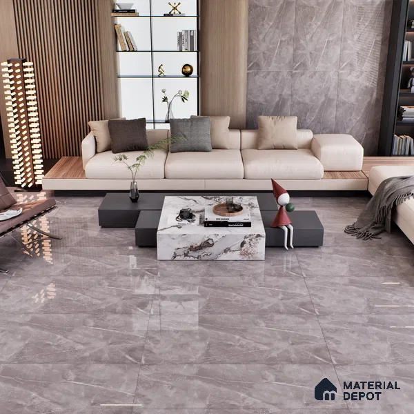Marble Tundra Grey Wall & Floor Tile TL 07057 Stone Grey 4 ft x 2 ft Glossy Finish Vitrified Tile - 9 mm | 5 Random Designs | Suitable For Living Room, Bedroom, Dining
