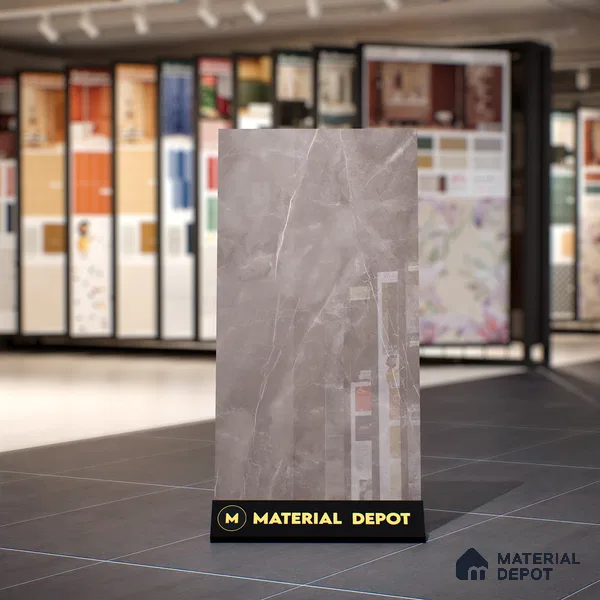 Marble Tundra Grey Wall & Floor Tile TL 07057 Stone Grey 4 ft x 2 ft Glossy Finish Vitrified Tile - 9 mm | 5 Random Designs | Suitable For Living Room, Bedroom, Dining