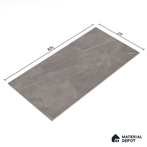Marble Tundra Grey Wall & Floor Tile TL 07057 Stone Grey 4 ft x 2 ft Glossy Finish Vitrified Tile - 9 mm | 5 Random Designs | Suitable For Living Room, Bedroom, Dining