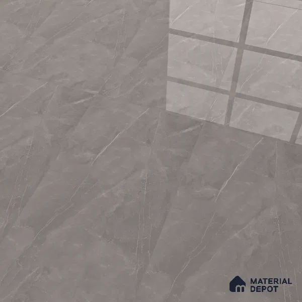 Marble Tundra Grey Wall & Floor Tile TL 07057 Stone Grey 4 ft x 2 ft Glossy Finish Vitrified Tile - 9 mm | 5 Random Designs | Suitable For Living Room, Bedroom, Dining