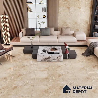 Marble Crema Marfil Wall & Floor Tile TL 07058 Sand Beige 4 ft x 2 ft Glossy Finish Vitrified Tile - 9 mm | 5 Random Designs | Suitable For Living Room, Bedroom, Dining