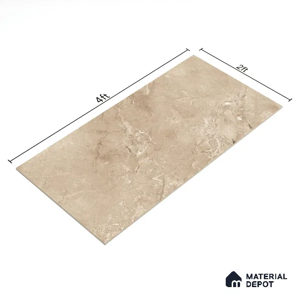 Marble Crema Marfil Wall & Floor Tile TL 07058 Sand Beige 4 ft x 2 ft Glossy Finish Vitrified Tile - 9 mm | 5 Random Designs | Suitable For Living Room, Bedroom, Dining