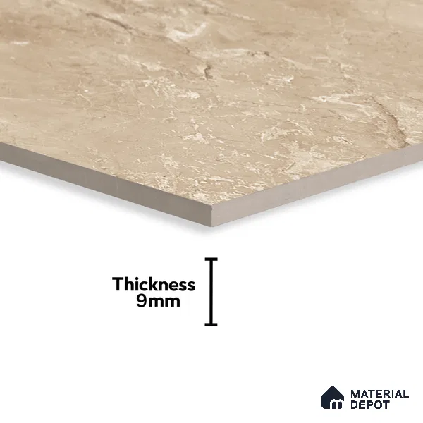 Marble Crema Marfil Wall & Floor Tile TL 07058 Sand Beige 4 ft x 2 ft Glossy Finish Vitrified Tile - 9 mm | 5 Random Designs | Suitable For Living Room, Bedroom, Dining