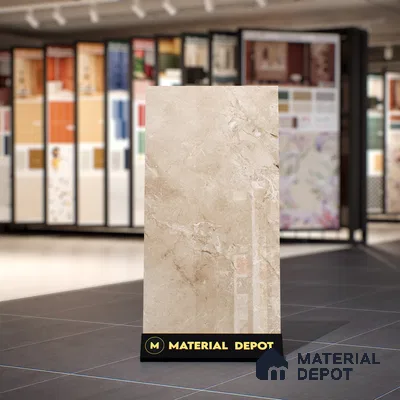 Marble Crema Marfil Wall & Floor Tile TL 07058 Sand Beige 4 ft x 2 ft Glossy Finish Vitrified Tile - 9 mm | 5 Random Designs | Suitable For Living Room, Bedroom, Dining