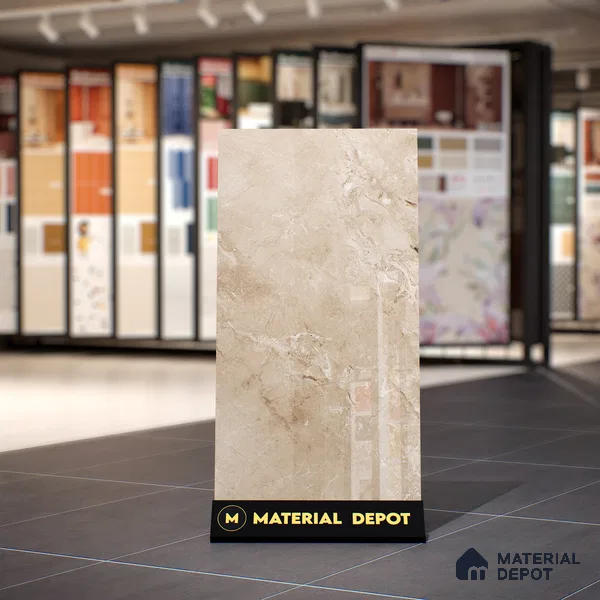 Marble Crema Marfil Wall & Floor Tile TL 07058 Sand Beige 4 ft x 2 ft Glossy Finish Vitrified Tile - 9 mm | 5 Random Designs | Suitable For Living Room, Bedroom, Dining