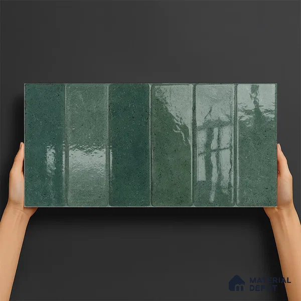Green Stone Wall Tile TL 07059 2 ft x 1 ft Ceramic Glossy Finish - 9 mm | Suitable for Bedroom, Bathroom