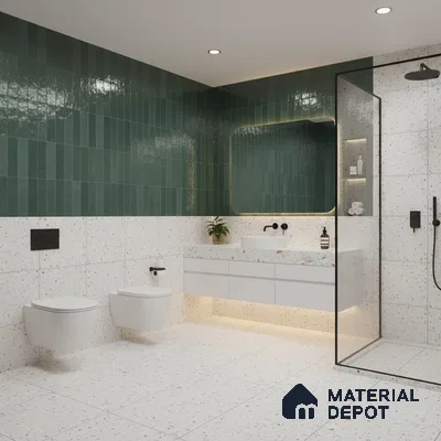 Green Stone Wall Tile TL 07059 2 ft x 1 ft Ceramic Glossy Finish - 9 mm | Suitable for Bedroom, Bathroom