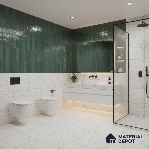 Green Stone Wall Tile TL 07059 2 ft x 1 ft Ceramic Glossy Finish - 9 mm | Suitable for Bedroom, Bathroom