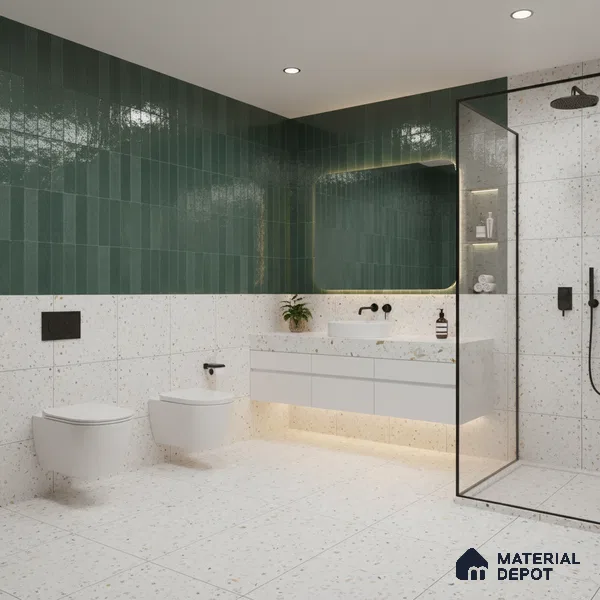 Green Stone Wall Tile TL 07059 2 ft x 1 ft Ceramic Glossy Finish - 9 mm | Suitable for Bedroom, Bathroom