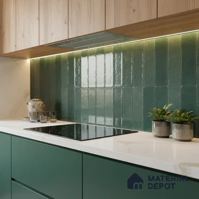 Green Stone Wall Tile TL 07059 2 ft x 1 ft Ceramic Glossy Finish - 9 mm | Suitable for Bedroom, Bathroom