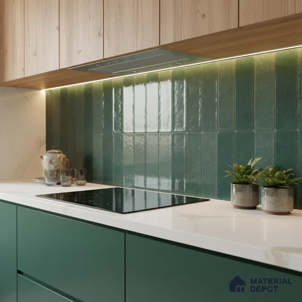 Green Stone Wall Tile TL 07059 2 ft x 1 ft Ceramic Glossy Finish - 9 mm | Suitable for Bedroom, Bathroom