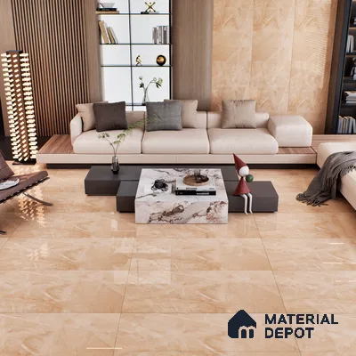 Marble Crema Marfil Wall & Floor Tile TL 07065 Camel Beige 4 ft x 2 ft Glossy Finish Vitrified Tile - 9 mm | 5 Random Designs | Suitable For Living Room, Bedroom, Dining