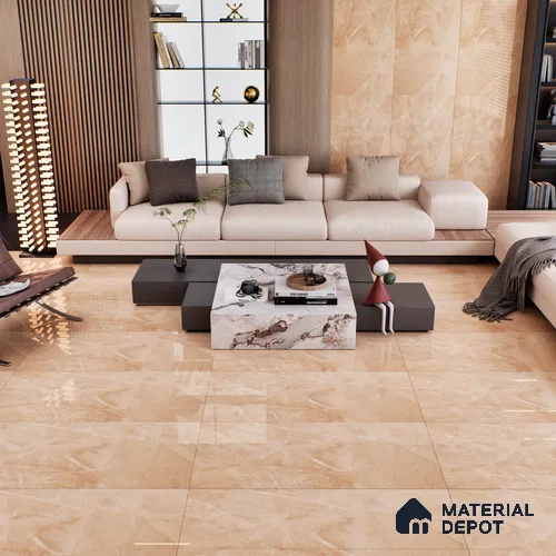 Marble Crema Marfil Wall & Floor Tile TL 07065 Camel Beige 4 ft x 2 ft Glossy Finish Vitrified Tile - 9 mm | 5 Random Designs | Suitable For Living Room, Bedroom, Dining