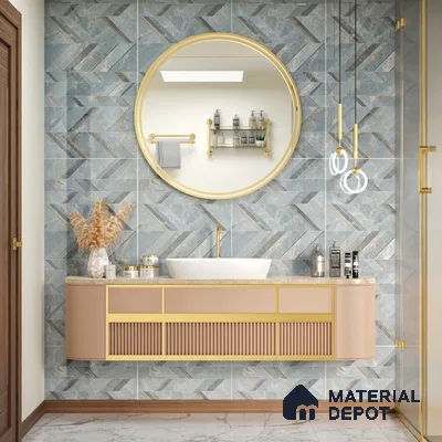 Blue Patterned Wall Tile TL 07073 2 ft x 4 ft Vitrified Glossy Finish - 9 mm | Suitable for Living Room, Bedroom, Bathroom